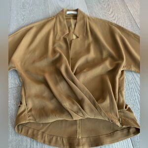Mustard colored, babaton wrap  blouse with side zip